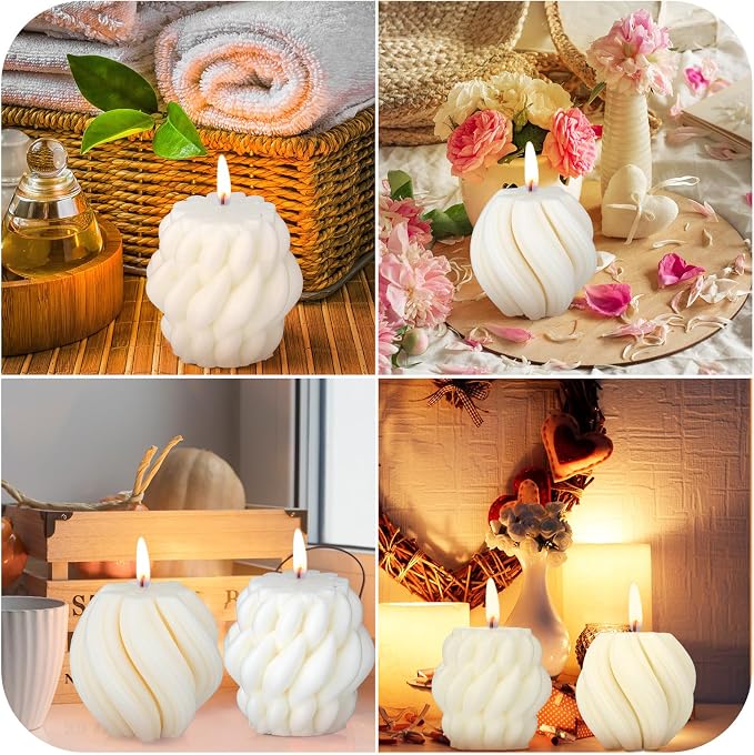 Threlaco 2 Pcs Decorative Pillar Candles Modern Aesthetic Knot Ball Swirl - Image 6