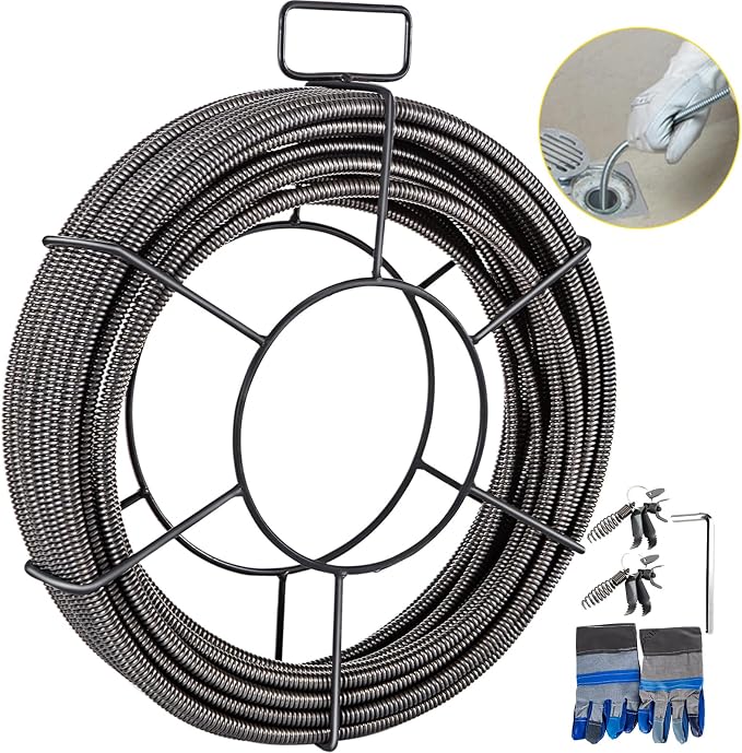 VEVOR Drain Cleaning Cable 100 FT x 3/8 Inch, Solid Core Steel Sewer Cable by VEVOR