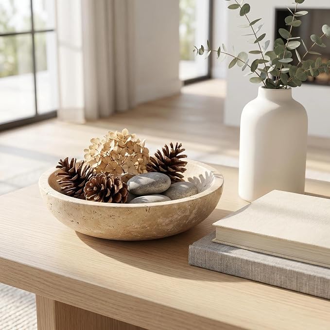 7.87" Natural Travertine Stone Decorative Bowl, Limestone | Marble bowl - Image 8