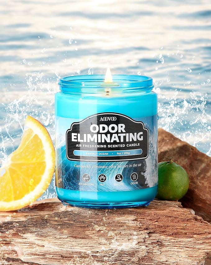 AOOVOO Fantasy Ocean Odor Eliminating Candle - 9 oz Soy Candles - Image 4