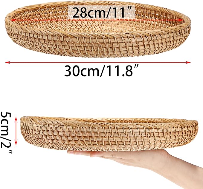 Hipiwe Rattan Key Basket Bowl for Entryway Table, 11.8" Large Wicker Tray | - Image 5