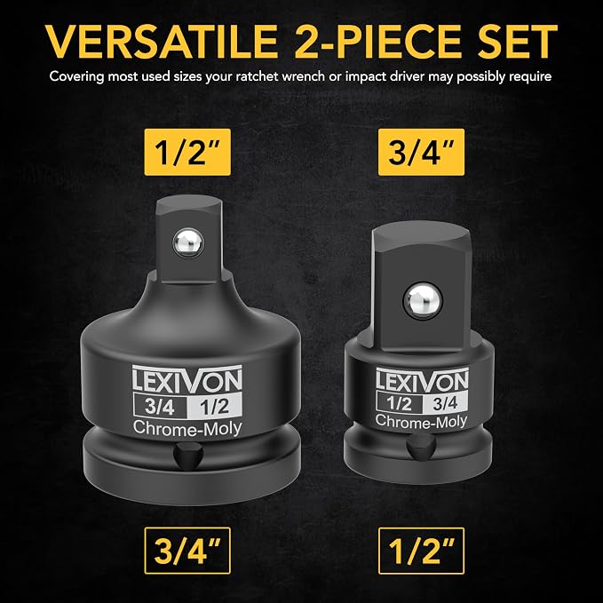 LEXIVON 1/2" & 3/4" Impact Socket Adapter, 2-Piece Set | 1/2" ~ 3/4" Reducer - Image 2