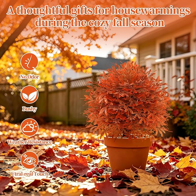 Grooy 2 Pack Artificial Fall Cedar Topiary Trees - Image 5