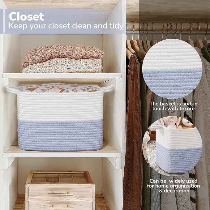 Goodpick Woven Storage Basket for Shelves, Light Blue | Stylish Gift Basket for - Image 5