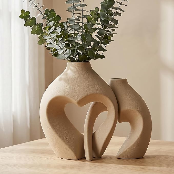 Ceramic Flower Vases Home Decor Heart Shaped Vase Set of 2 | Nordic Heart by Zormon