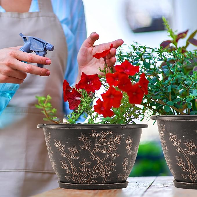 12-inch-Flower-Pots-Outdoor-Indoor, 4 Pack Plastic Planter Pots - Image 5