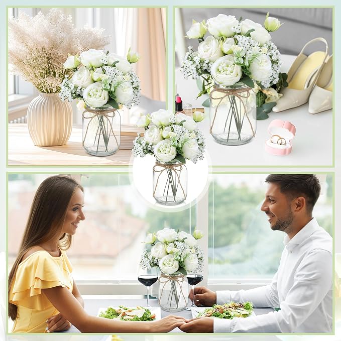 6 Sets Mason Jar Flowers Centerpiece Table Decorations, Artificial Peony Baby's - Image 5