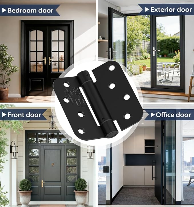 3-Pack 4 Inch Self Closing Door Hinges, 5/8" Radius Corners, Adjustable Tension - Image 6