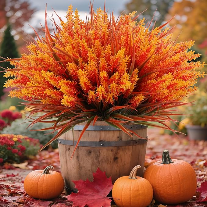 Geegoods 48 Bundles Artificial Fall Lavender Flowers Outdoor, Autumn-Orange | by GeegoodsLLC