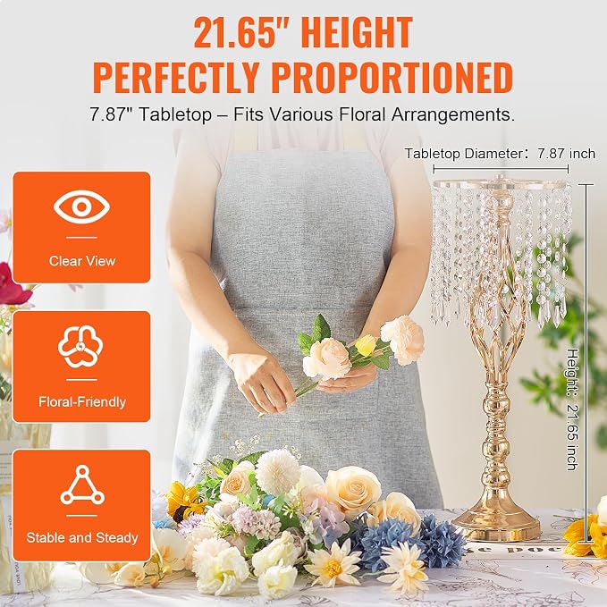 VEVOR 10PCS 55cm/21.65” Tall Crystal Wedding Flower Stand, Metal Wedding - Image 4