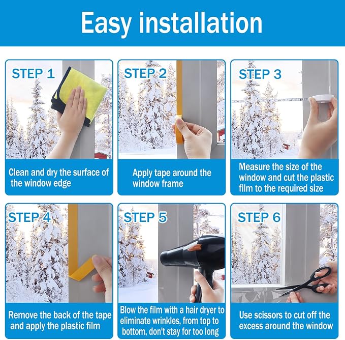Window Insulation Kit for Winter, 63×394" Window Plastic for Winterizing | - Image 3