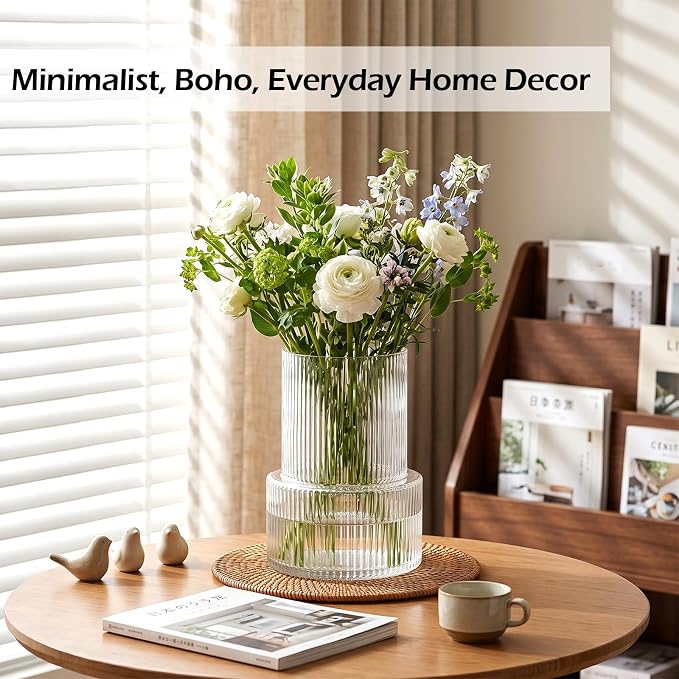 Ribbed Glass Cylinder Vase Set, Home Decor, Tall Fluted Glass - Image 6