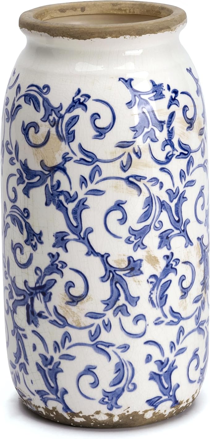 VICTOR & TERESA Rustic Blue and White Vase by VICTORTERESA