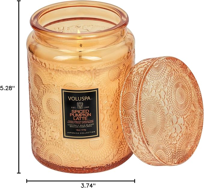 Voluspa Spiced Pumpkin Latte Large Scented Candle Jar 18 Oz, 100 Hr Burn | - Image 7