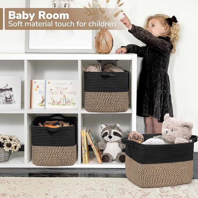Goodpick Woven Storage Basket for Shelves, Wicker Baskets for Books, Toys & - Image 3