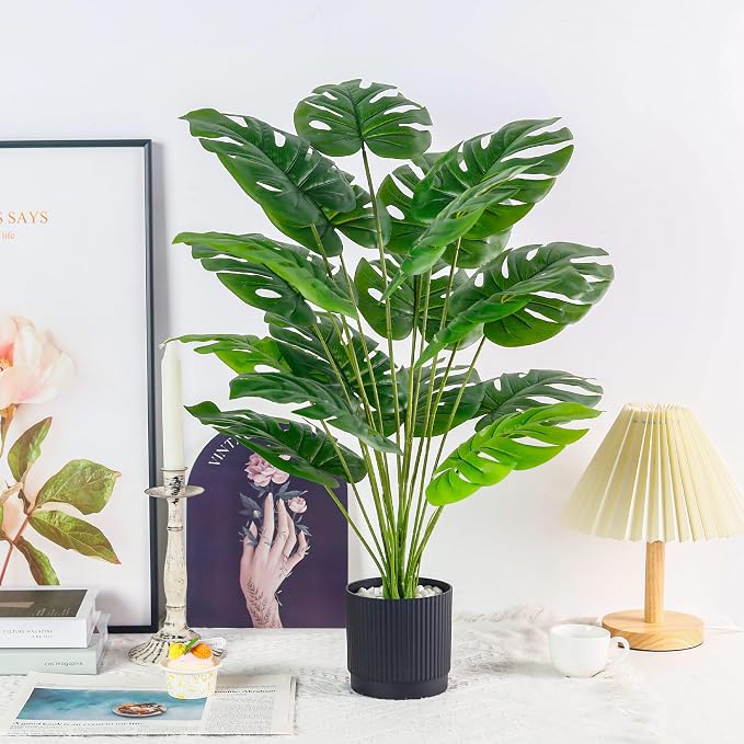 Der Rose 28" Fake Plants, Monstera Floor Plant, reception area and hallway decor - Image 2