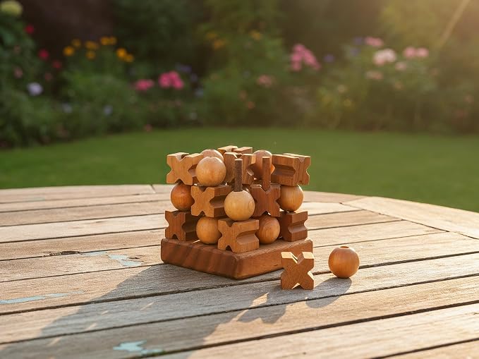 BSIRI 3D Wooden Tic Tac Toe Rustic Coffee Table Decor Unique Gifts - Image 6