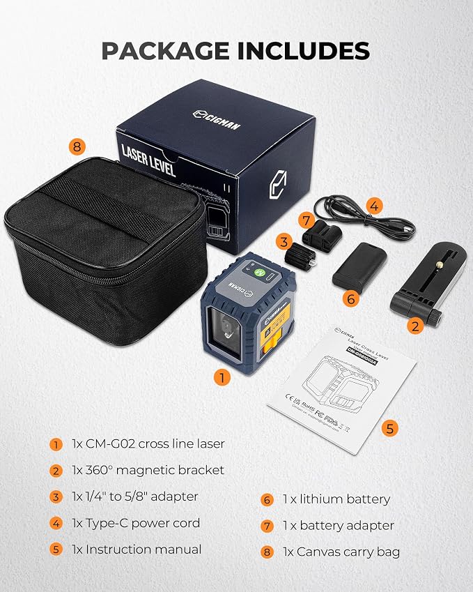 Cross Line Laser Level, IP54 Waterproof, Manual & Pulse Modes - Image 9