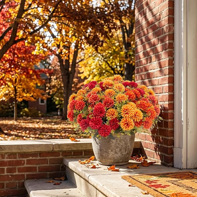 12 Pcs Artificial Mums Flowers for Outdoor, UV Resistant Fake fall - Image 2