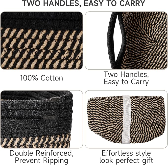 3 Pack Small Storage Baskets for Organizing, 11.8×7.8×5.1", Cotton Rope Basket - Image 4