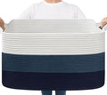 Goodpick Large Woven Rope Blanket Basket, Light Blue | 21.6'' x 14.9'' x 11.8'' by Goodpick
