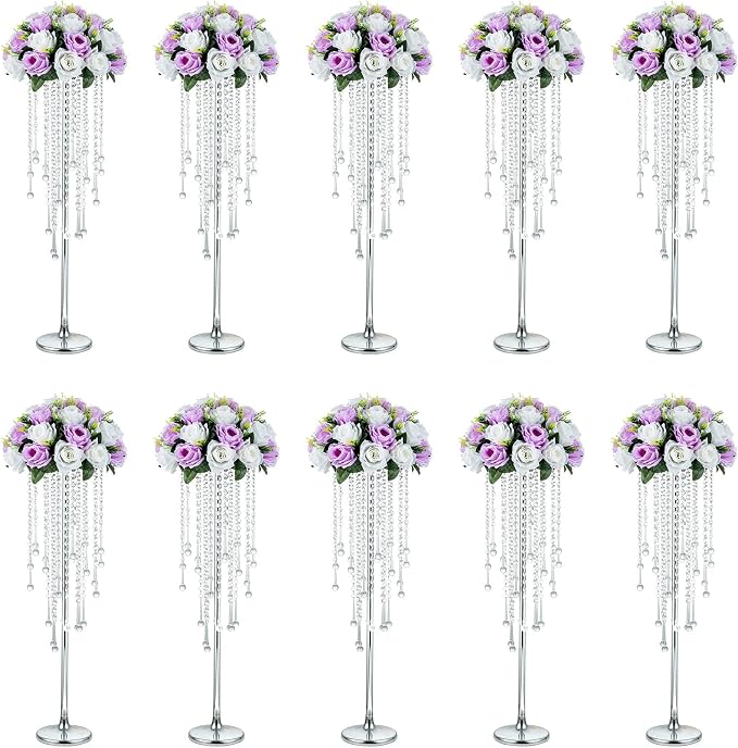 NUPTIO Tall Silver Centerpiece for Table, for Flowers Arrangement, Anniversary by Nuptio
