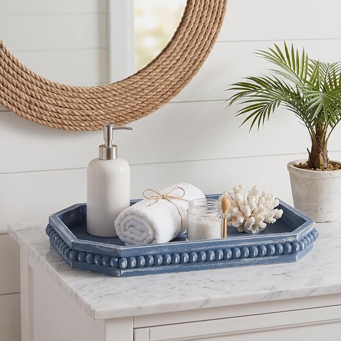 Hrastany Blue Wood Decorative Tray, Coffee Table Tray - Image 5
