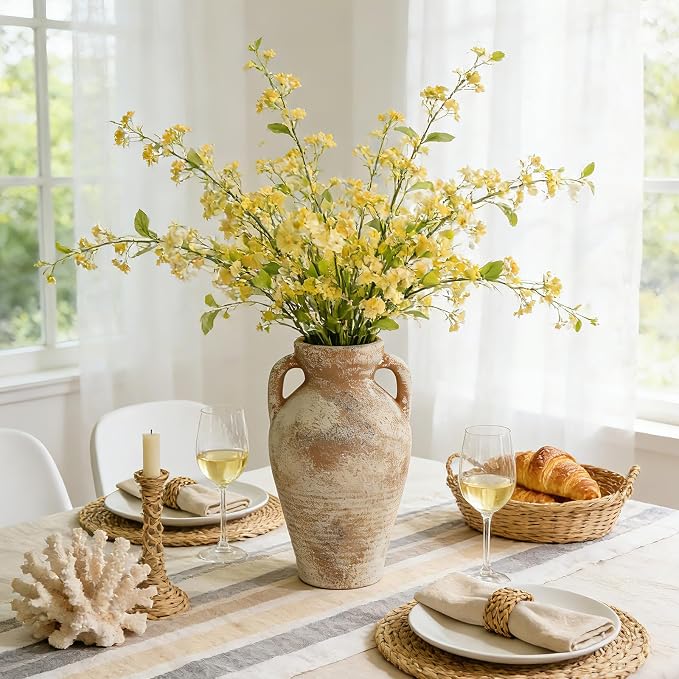 Ceramic Flower Vase with Handles, 11 Inch Terracotta Tall Vase | Farmhouse - Image 6