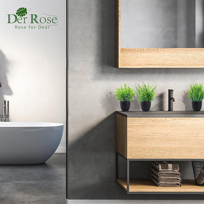 Der Rose 4 Pack Small Fake Plants in Black Pots, Bathroom Office Decor | - Image 5