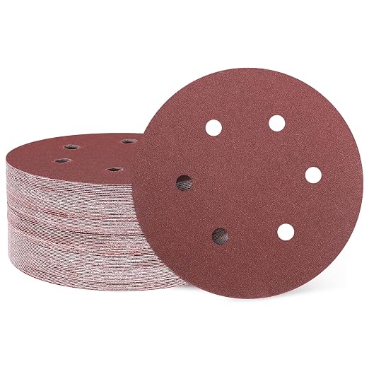 HARFINGTON 50 Pcs 6 Inch Sanding Discs 150 Grit Red Aluminum Oxide 6 Hole | by HARFINGTON