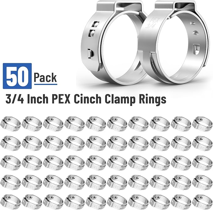 Bates- PEX Cinch Clamp Rings, "50 Pack, Stainless Steel, Pex Clamps - Image 2