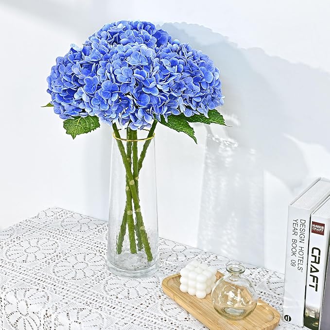 21" Real Touch Dark Blue Hydrangea Artificial Flowers - Image 4