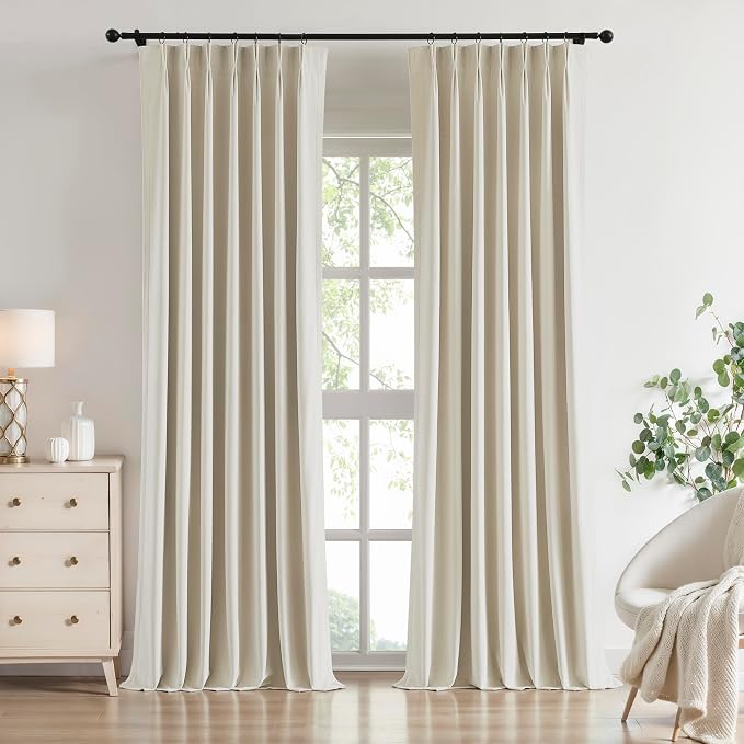 Vision Home Champagne Ivory Velvet Pinch Pleated Blackout Curtains 40"Wx90L | 2 by VisionHome