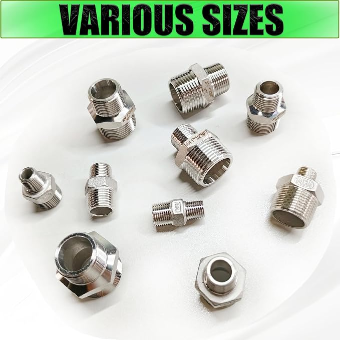 1/2" to 3/8" Male NPT Hex Reducing Nipple Fitting Adapter, 304 Stainless Steel - Image 7