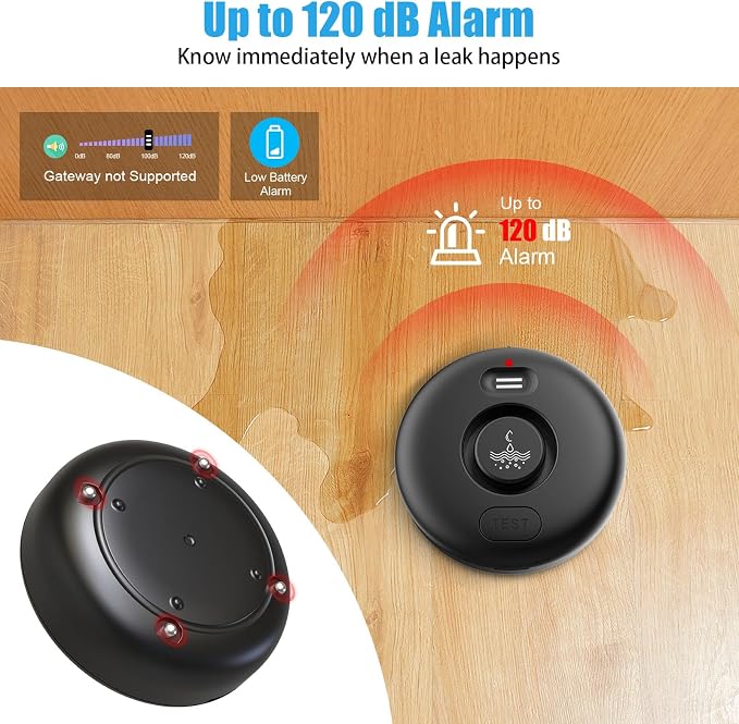 5 Pack Water Leak Alarm Detector, 120dB Loud Alert, IP66 Waterproof | Water - Image 3