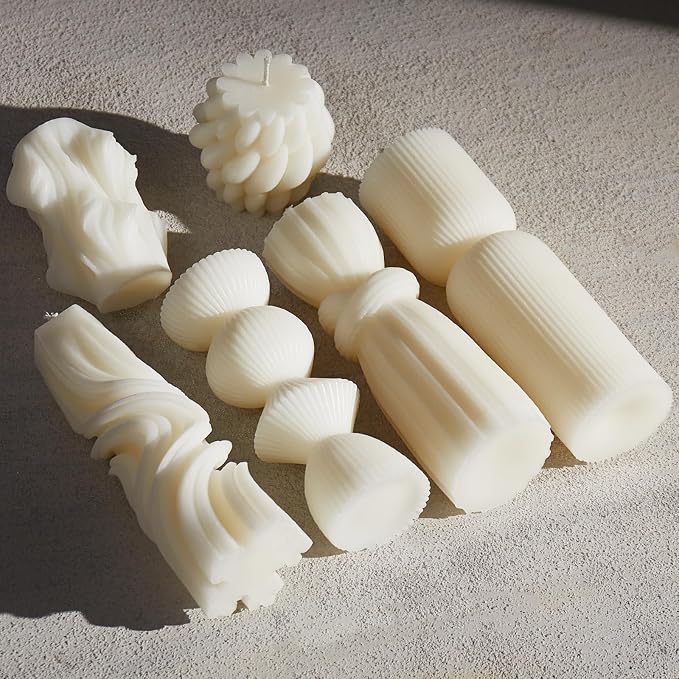 6 Pcs Small Handmade Ribbed Pillar Candle Set, Soy Wax Modern Home Decor - Image 7