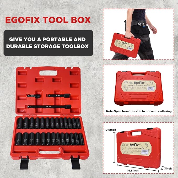 29 Pieces 1/2" Socket Set, Drive Deep Impact Socket Set - Image 5
