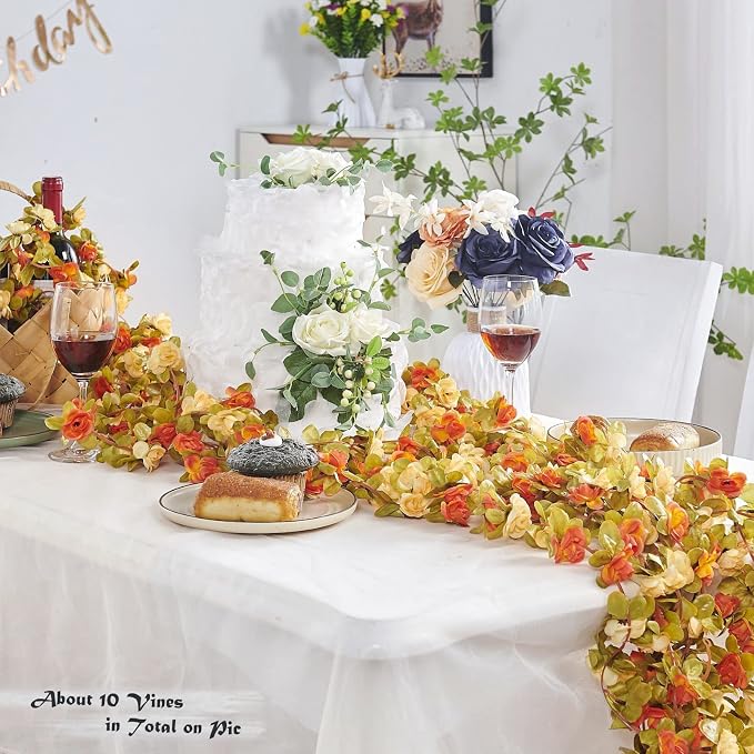 6Pcs x 8.2FT Artificial Flower Garland Rose Vine Decor, Fall Purple Flower | - Image 2