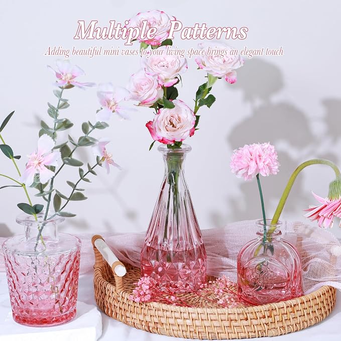 UPBUD Pink Glass Bud Vases Set of 5, Mini Flower Vase - Image 5