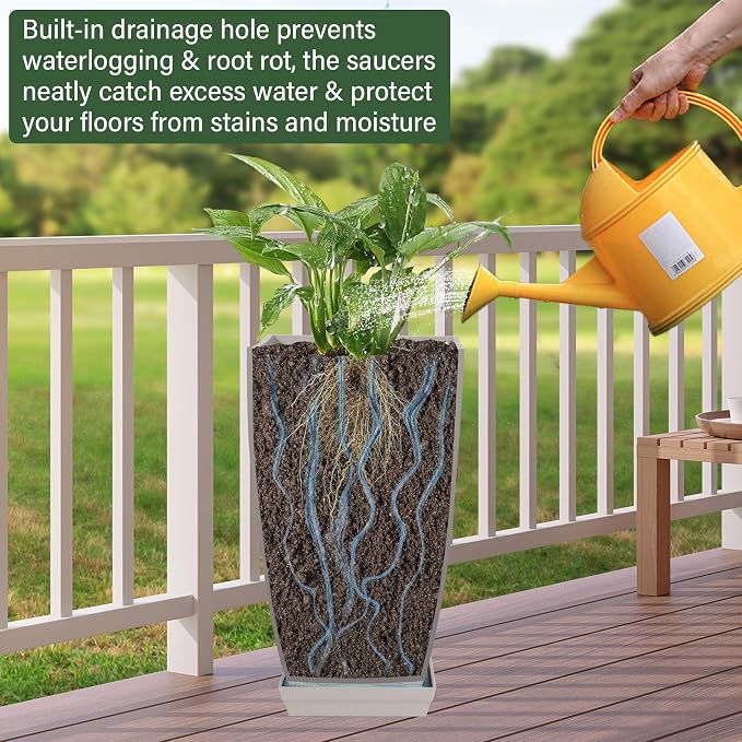 Neoaider Set of 2 Tall Planter, 21 inch Large Plastic Planter, Bluish Gray | - Image 5