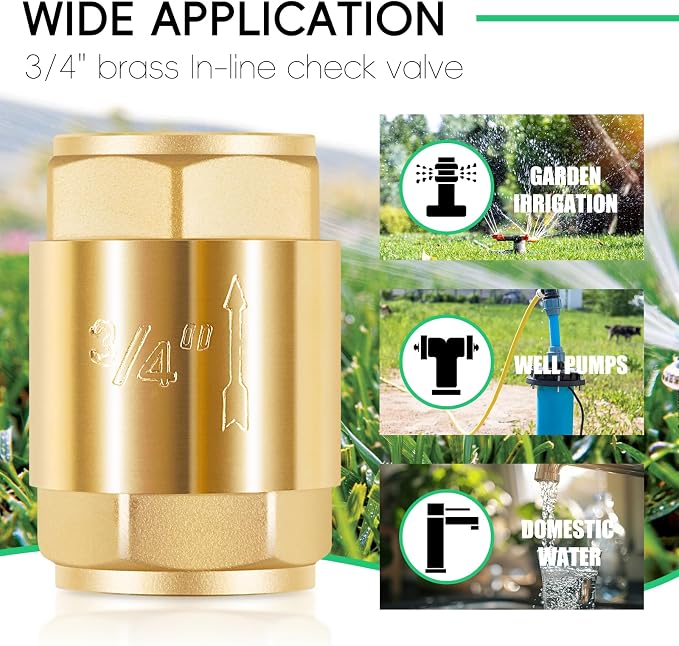 Brass In-Line Check Valve 3/4 Inch FNTP, One Way Water Hose Check Valve | - Image 2