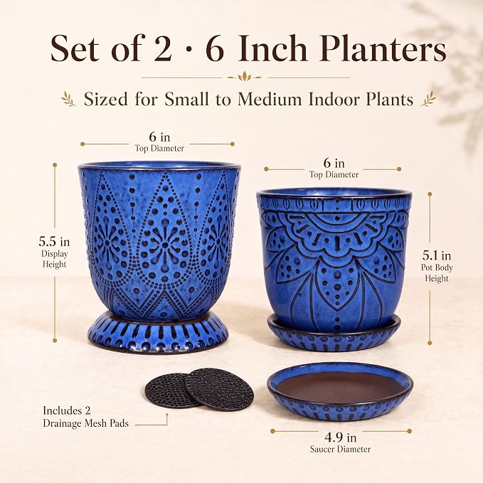 Gepege Ceramic Plant Pots, 6 Inch Indoor Planters - Image 4