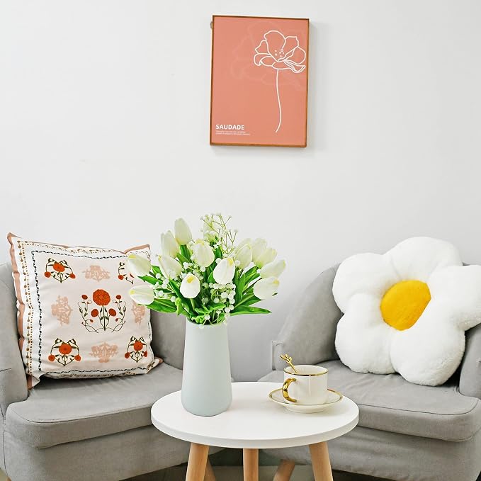 Mandy's 20pcs Artificial White Tulips and 3pcs White Baby's Breath | 13.5 Inch - Image 5
