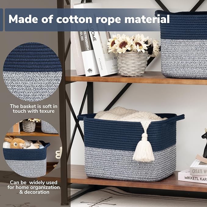 Goodpick Woven Storage Basket for Shelves, Cotton Rope Baskets for Books - Image 4
