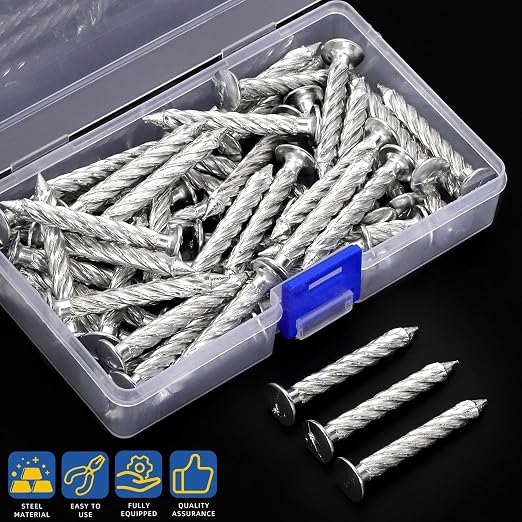 Glarks 50pcs 6.5 x 55mm Thread Twist Nail Kit, Zinc Plated Cement Nails - Image 3