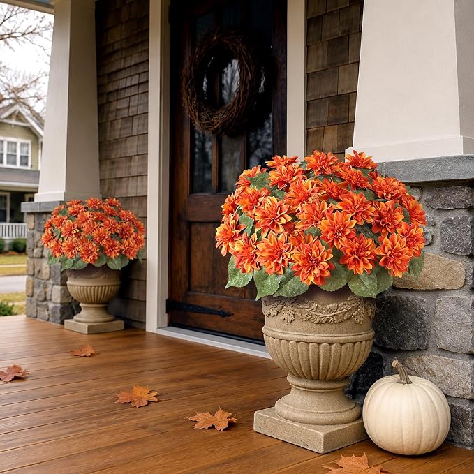 2 Set Fall Artificial Dahlia Topiary Ball Trees - Image 3
