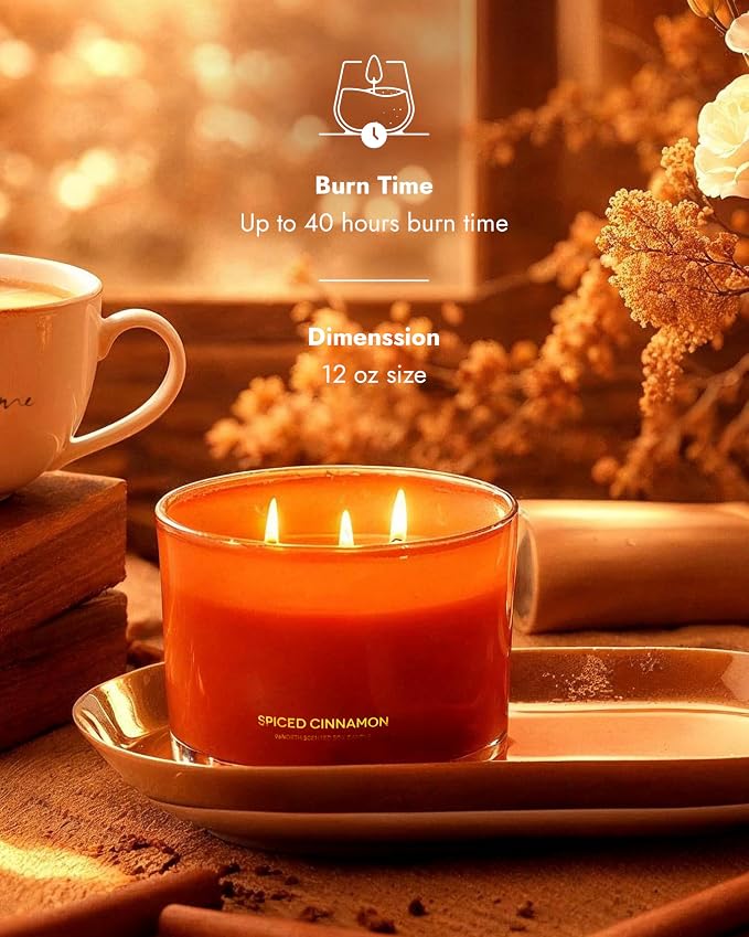 Luxury Spiced Cinnamon Candle | Large 3 Wick Jar Candle | Up to 40 Hours - Image 3