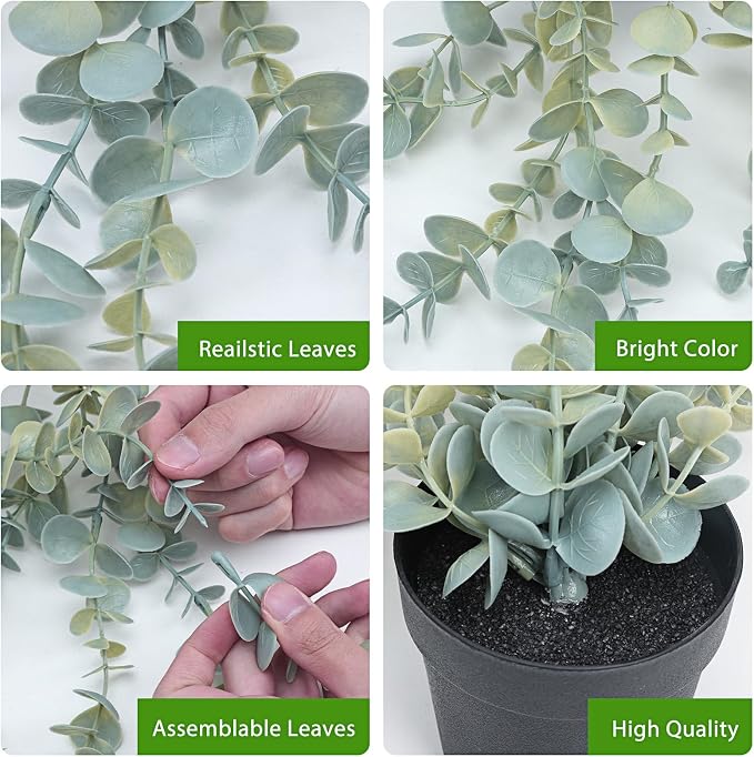 COCOBOO 1pcs Artificial Hanging Plants, Fake Potted Eucalyptus Faux Hanging - Image 3