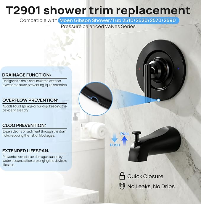 Shower Faucet Trim Kit with Tub Spout, Compatible with Moen Gibson Posi-Temp - Image 7