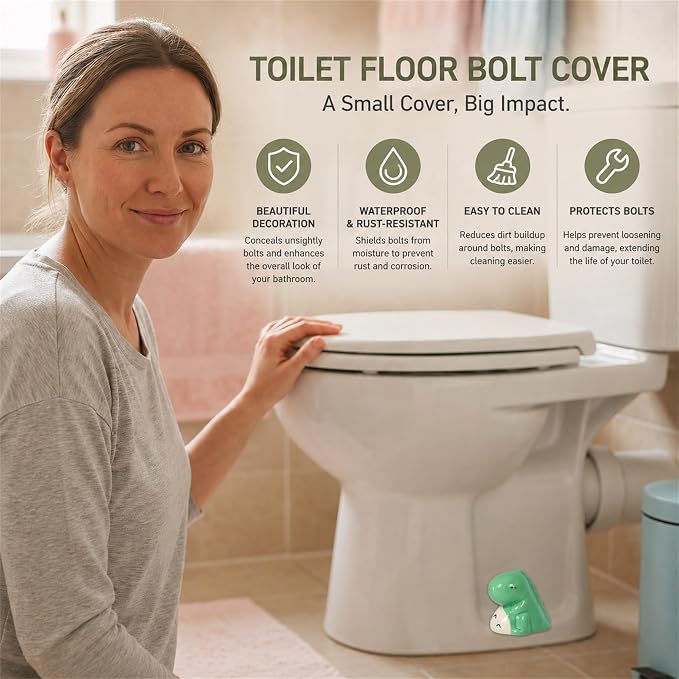 Ceramic Green Dinosaur Shape Toilet Floor Bolt Caps, Cute Bathroom Toilet Floor - Image 5
